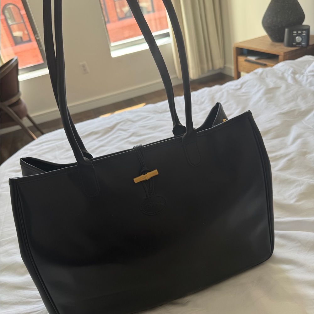 Longchamp Black Leather 90s Tote Shoulder Bag - Picture 3 of 7